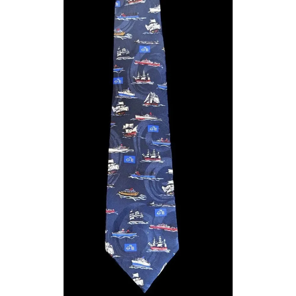 Wembley Men’s 109% Silk Tie All Over Boat Pattern Navy Blue 58” Nautical Career